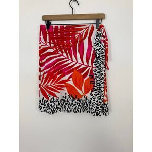 Cache Tropical Faux Wrap Skirt Medium Palm Leaf Leopard Print